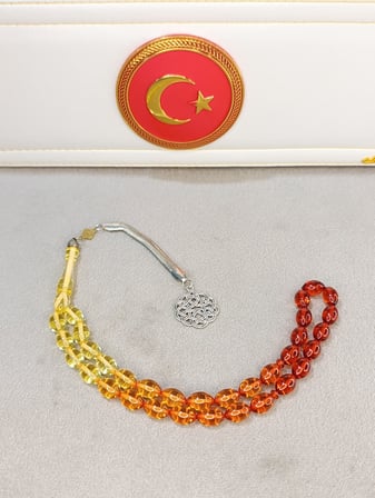 TOZ KEHRİBAR TESBİH RENK GEÇİŞLİ SARI KIEMIZI 