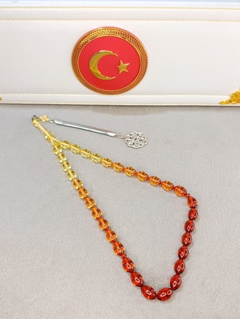 TOZ KEHRİBAR TESBİH RENK GEÇİŞLİ SARI KIEMIZI 