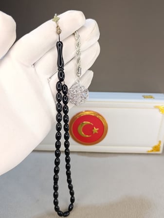 SİYAH SIKMA KEHRİBAR TESBİH BEYZİ KESİM