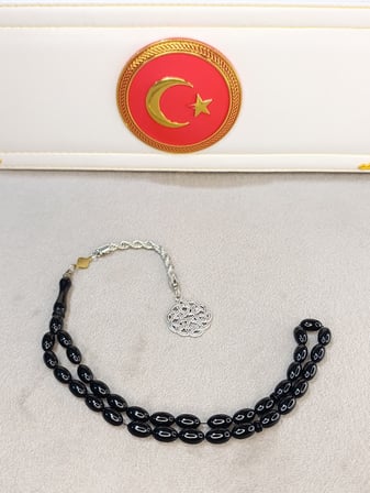 SİYAH SIKMA KEHRİBAR TESBİH BEYZİ KESİM