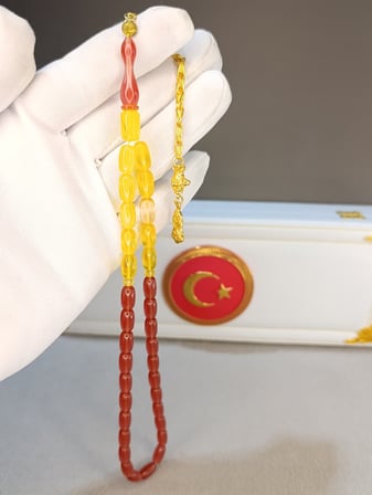 SARI KIRMIZI TOZ KEHRİBAR TESBİH