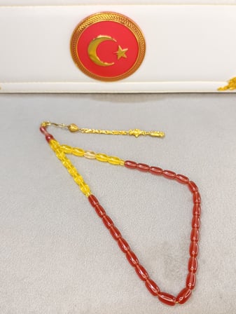SARI KIRMIZI TOZ KEHRİBAR TESBİH