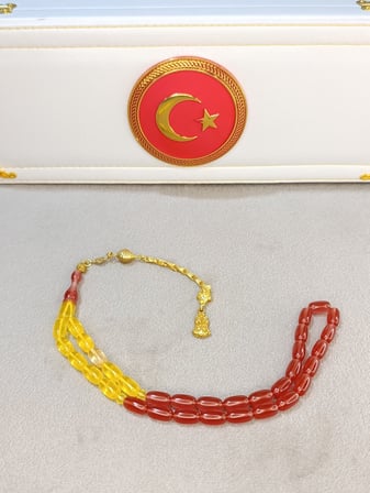 SARI KIRMIZI TOZ KEHRİBAR TESBİH