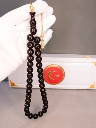 SIKMA KEHRİBAR TESBİH SİYAH RENK HALİL KOÇAK USTA YAPIMI