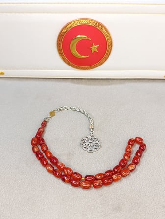 HARELİ KIRMIZI RENKLİ ATEŞ KEHRİBAR TESBİH