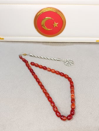 HARELİ KIRMIZI RENKLİ ATEŞ KEHRİBAR TESBİH