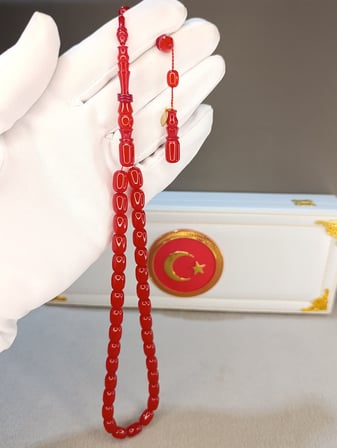 SIKMA KEHRİBAR TESBİH KIRMIZI RENKLİ
