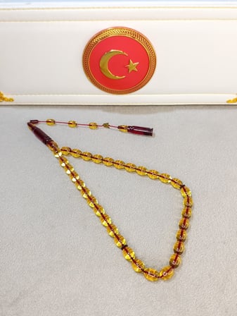 EMİNE REŞVANİ ATEŞ KEHRİBAR TESBİH SARI RENK