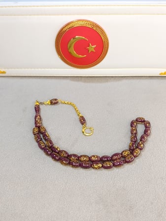 ALTIN VARAKLI TESBİH MOR RENKLİ