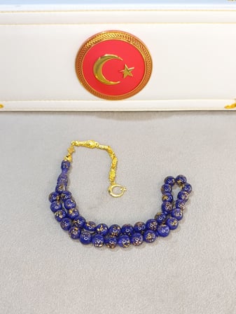 ALTIN VARAKLI TESBİH LACİVERT RENKLİ