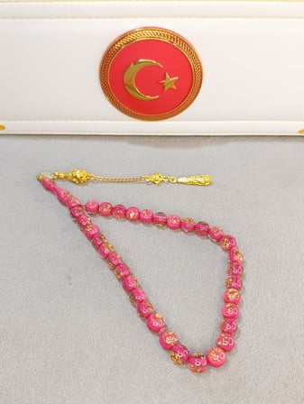 ALTIN VARAKLI TESBİH PEMBE RENKLİ