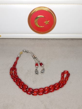 HARELİ KIRMIZI ATEŞ KEHRİBAR TESBİH HALİL KOÇAK USTA YAPIMI