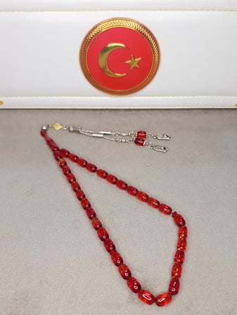 HARELİ KIRMIZI ATEŞ KEHRİBAR TESBİH HALİL KOÇAK USTA YAPIMI