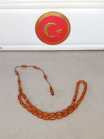 ATEŞ KEHRİBAR TESBİH HARELİ AMBER RENK HALİL KOÇAK USTA YAPIMI