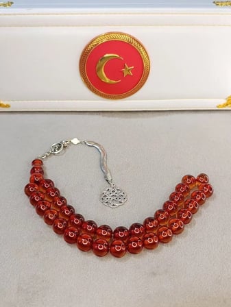 ATEŞ KEHRİBAR TESBİH  KÜRE KESİM USTA YAPIMI
