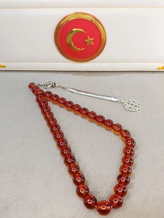 ATEŞ KEHRİBAR TESBİH  KÜRE KESİM USTA YAPIMI