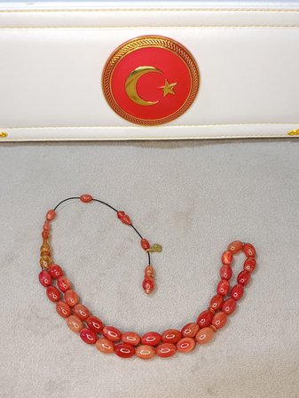 ATEŞ KEHRİBAR TESBİH HARELİ NAR ÇİÇEĞİ