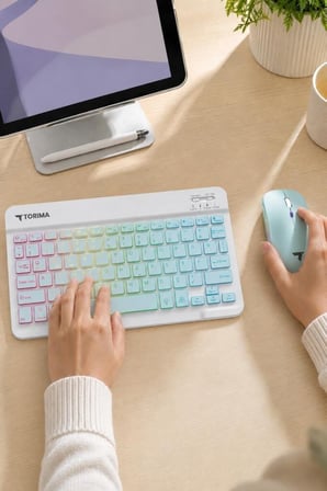 Ofis Eşyası Görsel Aksesuar Elektronik Parça Kablosuz Klavye Mouse Seti TMK09 Mavi