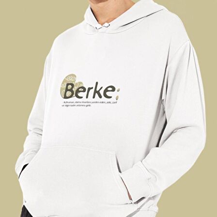 Kişiye Özel İsim Baskılı Cepli, Kapşonlu Beyaz Unisex Sweatshirt HK2157