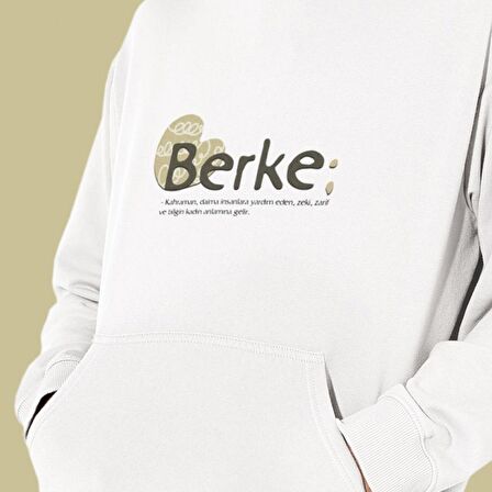 Kişiye Özel İsim Baskılı Cepli, Kapşonlu Beyaz Unisex Sweatshirt HK2157