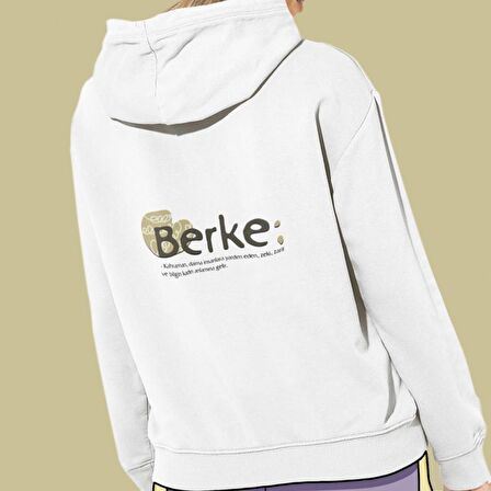 Kişiye Özel İsim Baskılı Cepli, Kapşonlu Beyaz Unisex Sweatshirt HK2157