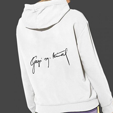 Gazi Mustafa Kemal Baskılı Cepli, Kapşonlu Beyaz Unisex Sweatshirt HK2294