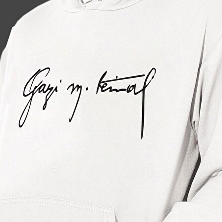 Gazi Mustafa Kemal Baskılı Cepli, Kapşonlu Beyaz Unisex Sweatshirt HK2294