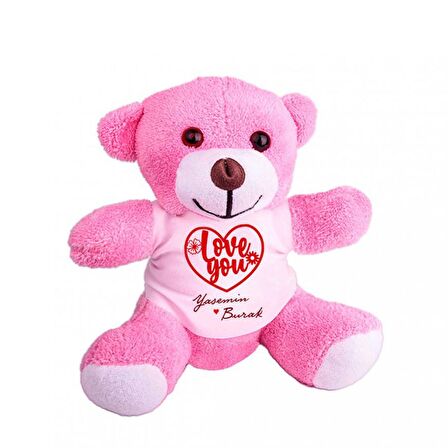 Kişiye Özel Baskılı Peluş Pembe Ayı Love You HK2348