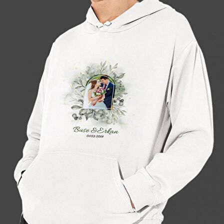 Kişiye Özel Fotoğraf Baskılı Cepli, Kapşonlu Beyaz Unisex Sweatshirt HK2358