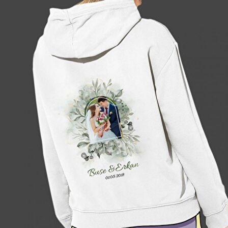 Kişiye Özel Fotoğraf Baskılı Cepli, Kapşonlu Beyaz Unisex Sweatshirt HK2358