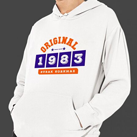 Kişiye Özel Tarih Baskılı Cepli, Kapşonlu Beyaz Unisex Sweatshirt HK2360