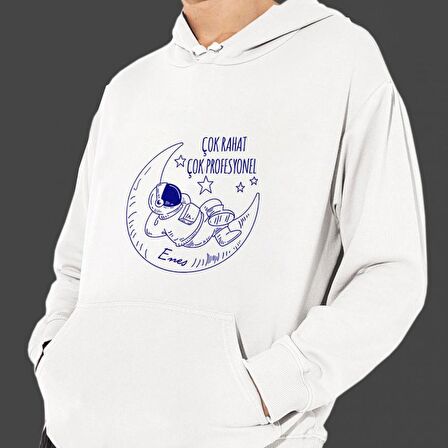 Kişiye Özel Çok Rahat Çok Profesyonel Baskılı Cepli, Kapşonlu Beyaz Unisex Sweatshirt HK2362