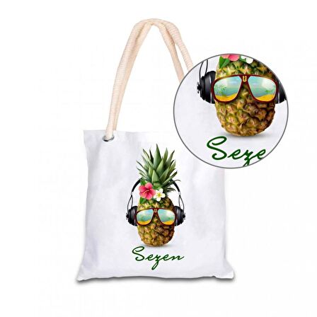 Kişiye Özel İsim Baskılı Ananas Temalı Bez Kol Çantası 40x40 cm HK2432