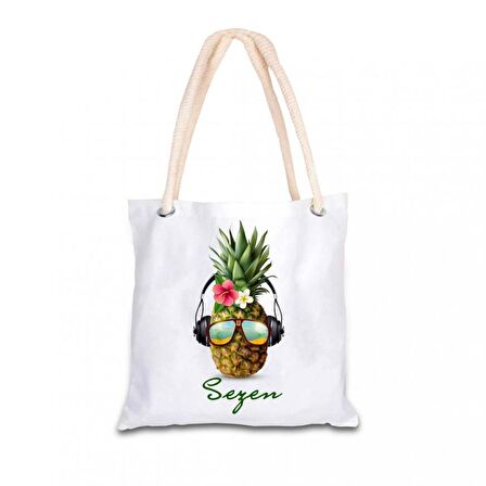 Kişiye Özel İsim Baskılı Ananas Temalı Bez Kol Çantası 40x40 cm HK2432