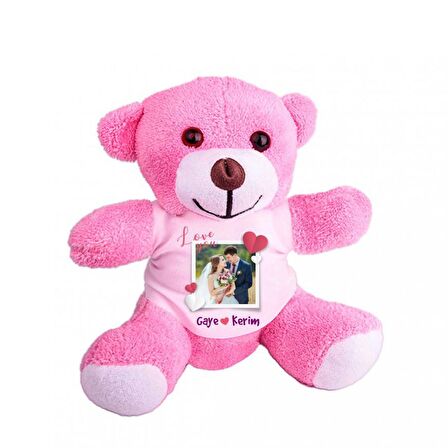 Kişiye Özel Fotoğraf Baskılı Peluş Pembe Ayı Love You HK2442