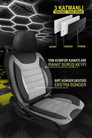 UNİVERSAL KZY ECO Jakar GRİ Opel Corsa C Uyumlu Oto Koltuk Kılıfı