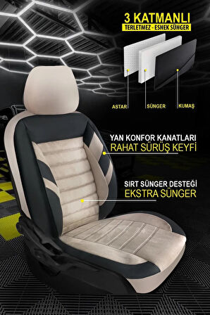 UNİVERSAL KZY Zebra Bej-Siyah  Volkswagen Jetta Uyumlu Oto Koltuk Kılıfı