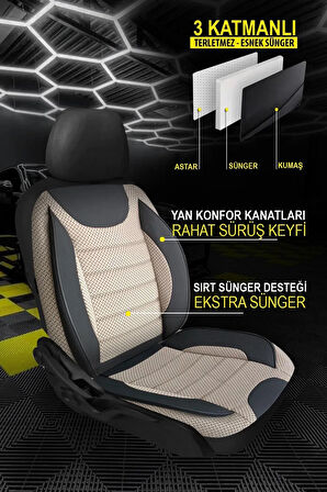 UNİVERSAL KZY ECO Jakar Bej Renault R12 Uyumlu Oto Koltuk Kılıfı