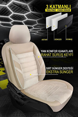 UNİVERSAL KZY Zebra Extra Bej  Toyota Corolla 1988-2009 Uyumlu Oto Koltuk Kılıfı