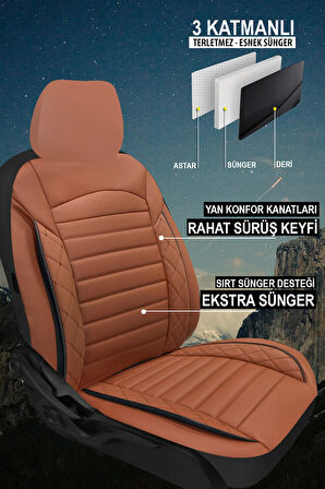 Kia Clarus  Uyumlu 5 KOLTUK TAM SET MAY SERİSİ DERİ OTO KOLTUK KILIFI TERLETME YAPMAZ TABA