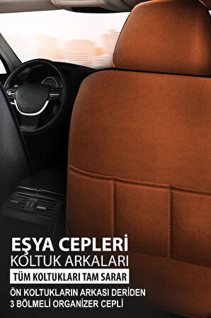 Maserati Bora  Uyumlu 5 KOLTUK TAM SET MAY SERİSİ DERİ OTO KOLTUK KILIFI TERLETME YAPMAZ TABA
