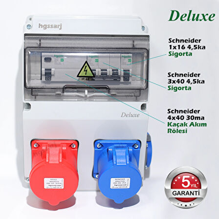 DELUXE, Elektrikli Araç Kombinasyon Kutusu 5x32A + 3x32A + 1x16A - Trifaze-Monofaze- Schneider Marka Sigorta Grubu - 5 Yıl Garanti