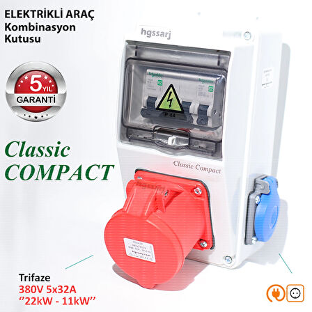 Classic COMPACT, Trifaze Elektrikli Araç Kombinasyon Kutusu 5x32A + 1x16A - Schneider Marka Sigorta Grubu - 5 Yıl Garanti