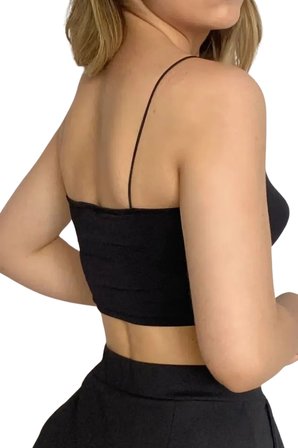 Askılı Crop  Bluz-SİYAH