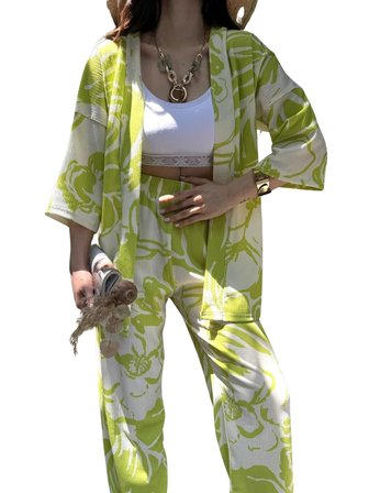 Alt Üst Takım Kimono- Desenli-Yeşil