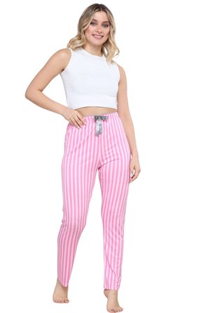 Pijama Altı Modal  Ring Viskon Kumaş Çizgili-Pembe