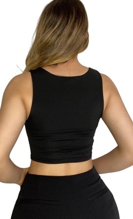 Askılı Crop  Bluz-SİYAH