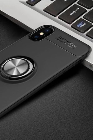 Newface Apple iPhone XS Max Kılıf Range Yüzüklü Silikon - Siyah
