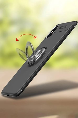 Newface Apple iPhone XS Max Kılıf Range Yüzüklü Silikon - Siyah