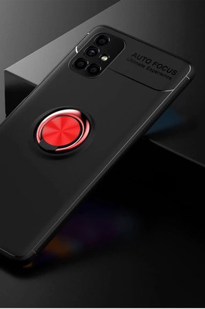 Newface Samsung Galaxy M51 Kılıf Range Yüzüklü Silikon - Siyah-Kırmızı